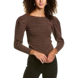 Nation LTD Brown Tartan Smocked Long Sleeve Top XL